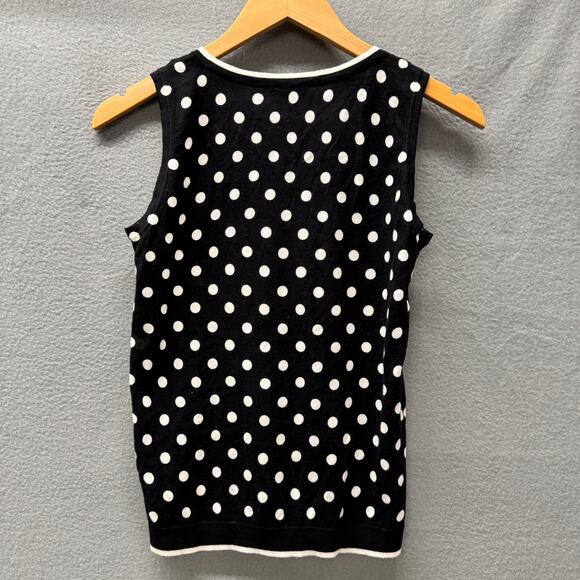 Talbots Sweater Shell Womens P Petite Black White Polka Dot Sleeveless Knit NEW - Picture 5 of 8